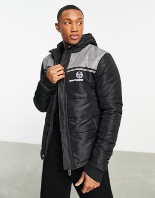blocked puffer with logo in black