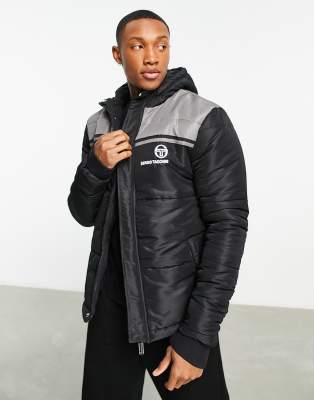 blocked puffer with logo in black