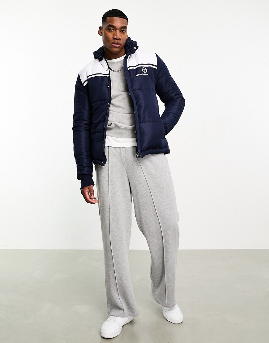 Sergio Tacchini blocked puffer with logo in navy