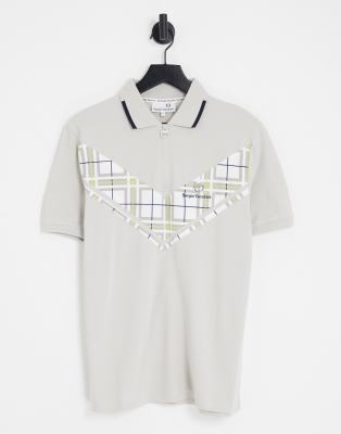 Sergio Tacchini Sergio Tacchini check quarter zip polo in grey