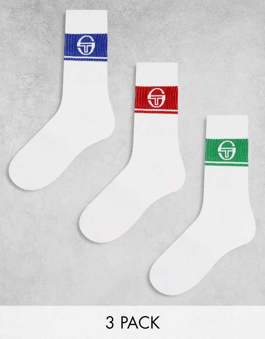 Sergio Tacchini crew socks with logo in green blue red 3 pack-Multi