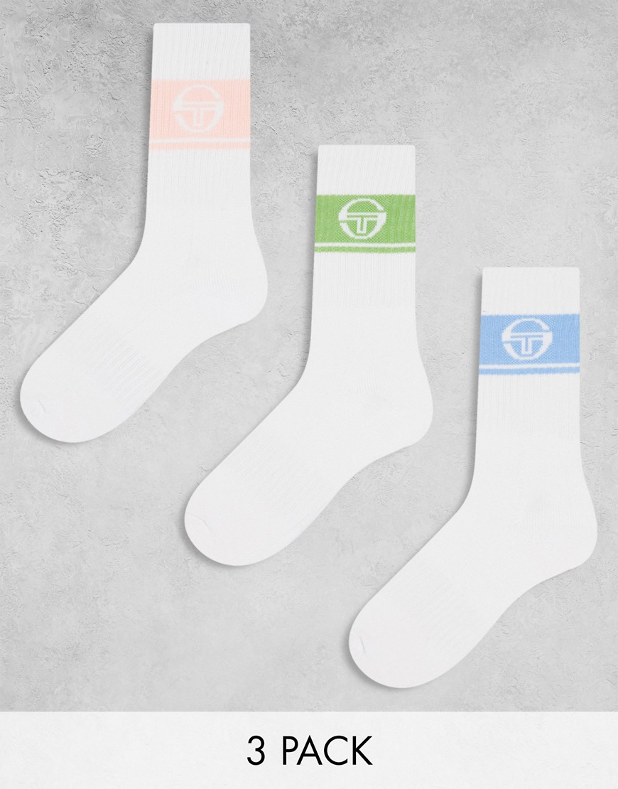 Sergio Tacchini crew socks with logo in pink sage blue 3 pack-Multi
