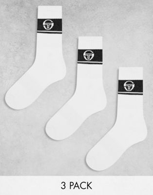 Sergio Tacchini crew socks with logo in white and black 3 pack
