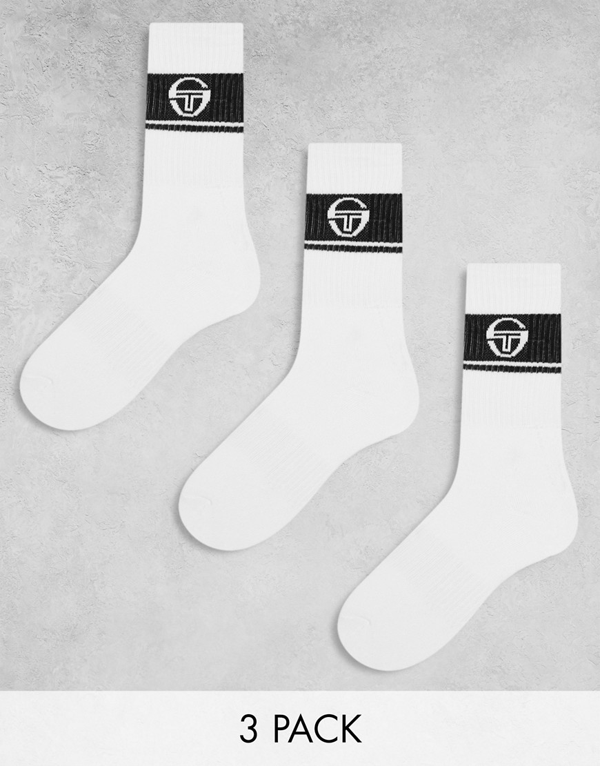 Sergio Tacchini crew socks with logo in white and black 3 pack-Multi