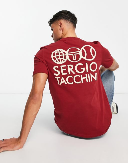 Sergio Tacchini – Czerwony T-shirt z nadrukiem na plecach