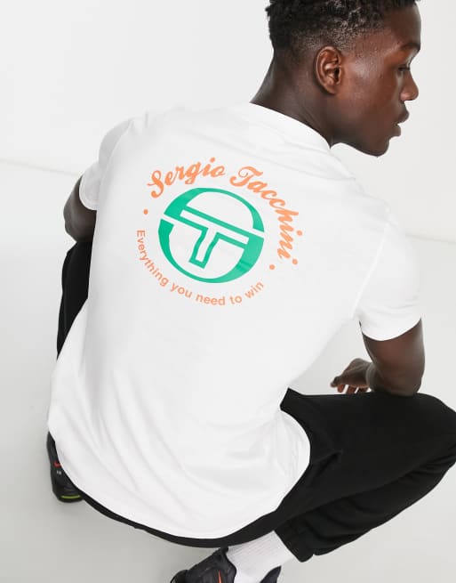 Sergio Tacchini everything you need to win backprint T shirt in white exclusive to ASOS