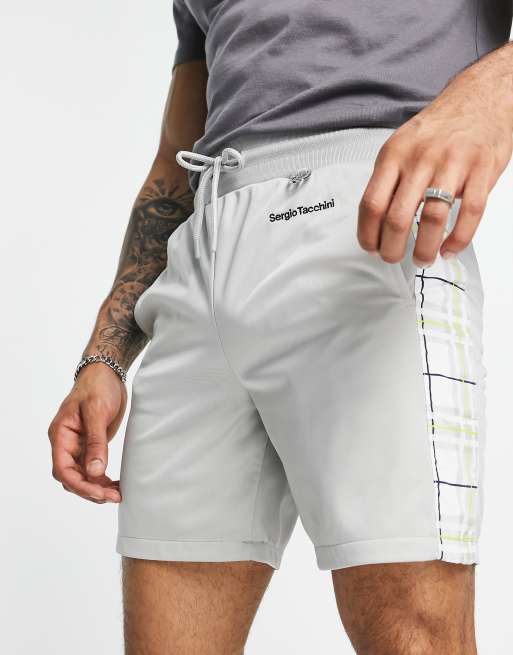 Sergio Tacchini – Grå shorts med rutiga, tejpade detaljer