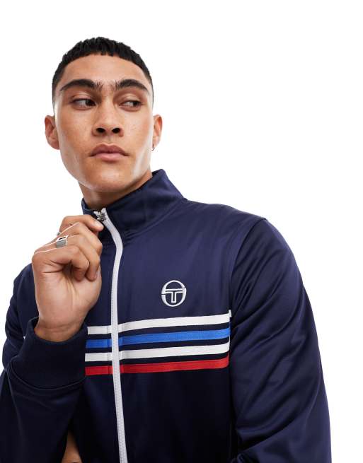 Sergio Tacchini – Granatowa zapinana na zamek bluza dresowa z paskami na piersi