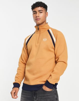 Sergio Tacchini half zip sweat with logo in tan-Brown