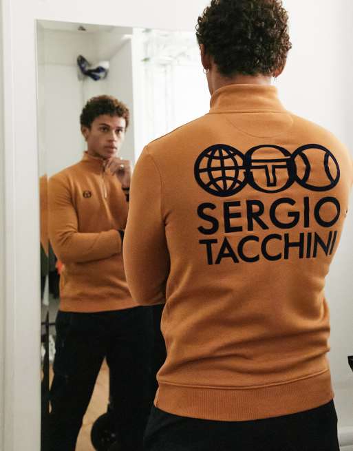 Sergio Tacchini half zip with back print sweatshirt in tan