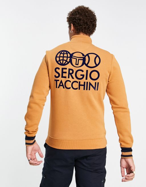 Sergio Tacchini half zip with back print sweatshirt in tan ASOS