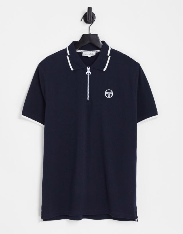 Sergio Tacchini - logo quarter zip polo in navy