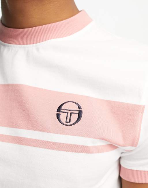Sergio Tacchini - Masters - T-shirt met strepen op de borst in wit en roze, 4 van 4