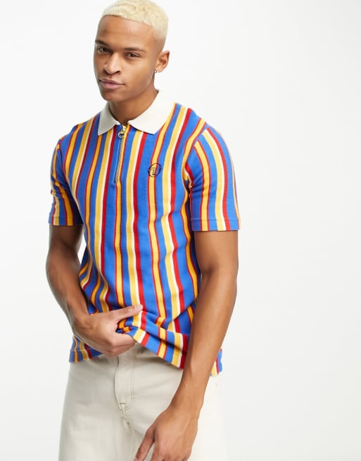 Sergio Tacchini Nencio knit zip polo in rainbow stripe