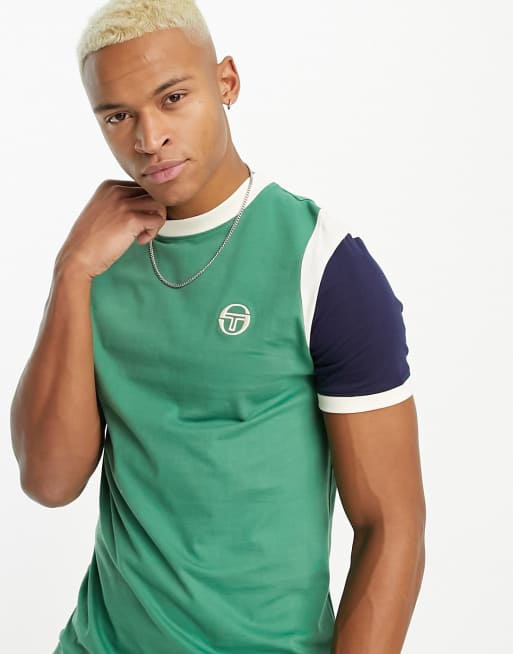 Sergio Tacchini Pace ringer t-shirt with colourblock in green and navy