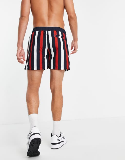 Red and sale black striped shorts