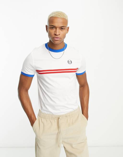Sergio Tacchini - Supermac - T-shirt met gekleurde randjes en streep op de borst in wit