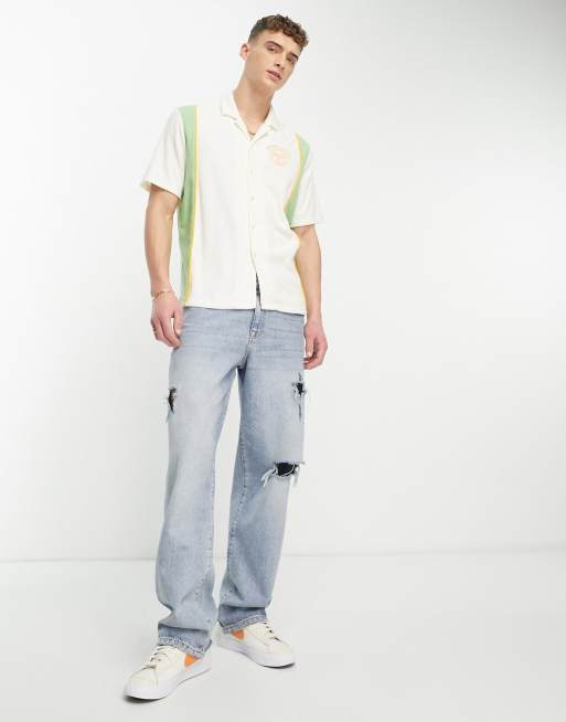 Sergio Tacchini – Tano – Gestreiftes Hemd in Cremeweiß und Grün mit Reverskragen, 4 von 4