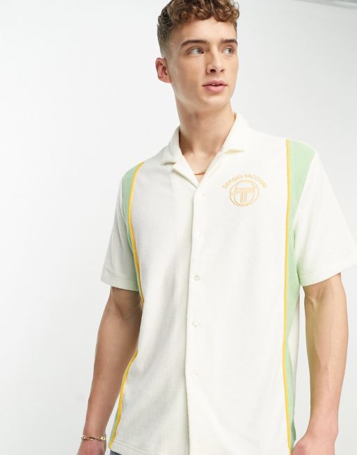 Sergio Tacchini – Tano – Koszula z kołnierzykiem kubańskim w kremowo-zielone paski