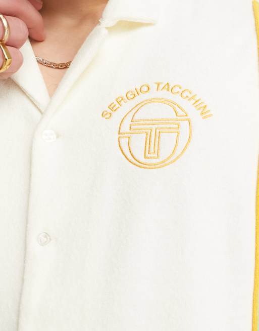 Sergio Tacchini Tano revere shirt in cream and green stripe, 3 of 4