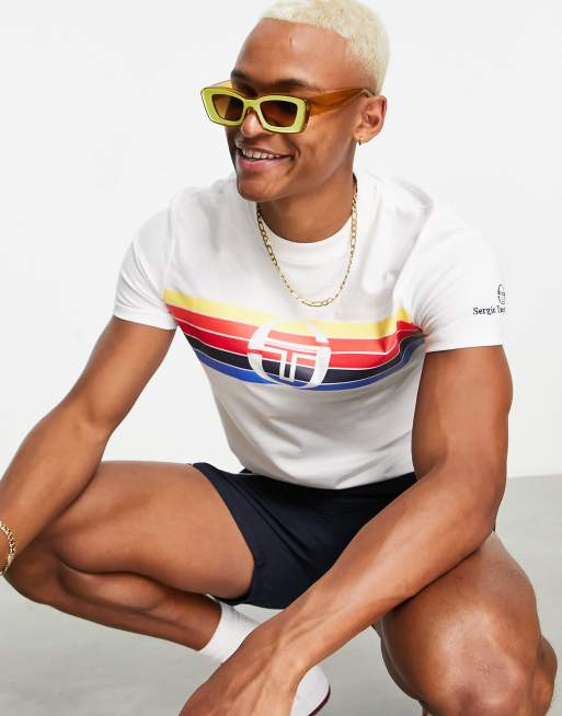 Sergio Tacchini – Vit t-shirt med flerfärgade ränder
