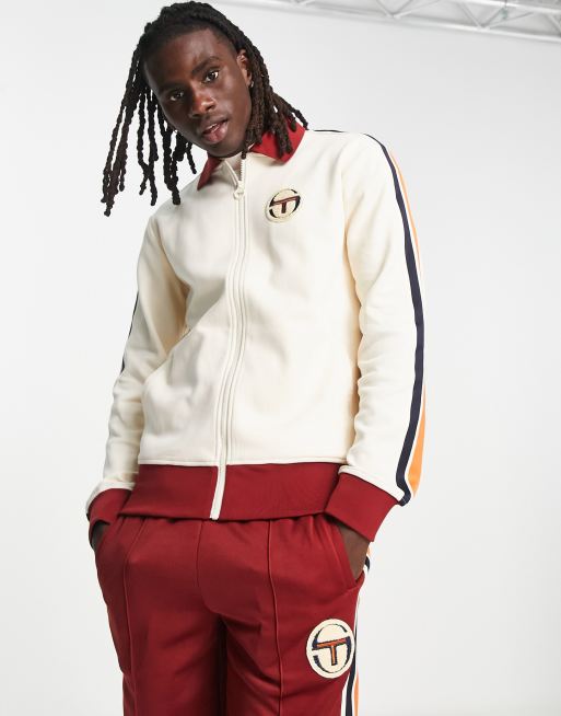 Sergio Tacchini zip through track top with boucle branding in ecru