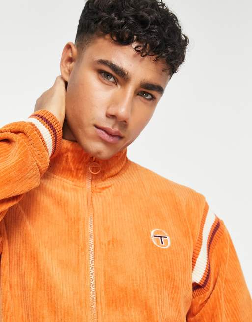 Sergio Tacchini zip through track top with boucle branding in orange