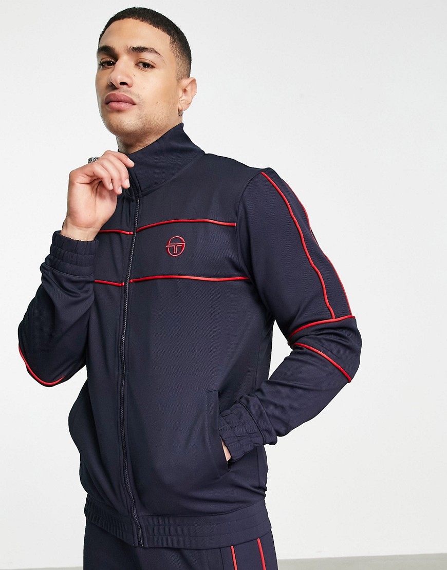 Sergio Tacchini zip thru sweater with logo in navy and red