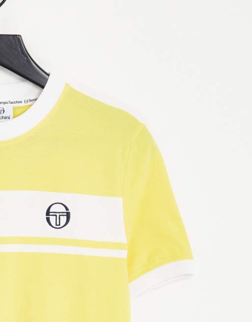 Sergio Tacchini – Żółty T-shirt z paskiem z logo, 2 z 4