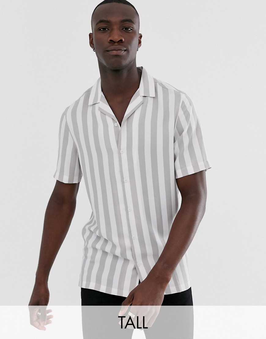 фото Серо-белая рубашка классического кроя в полоску asos design tall-серый