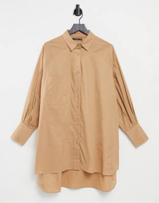 Серо-коричневое платье-рубашка в стиле oversized с объемными рукавами Threadbare-Розовый цвет