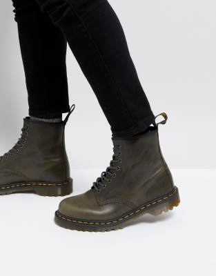 фото Серо-коричневые ботинки с 8 парами люверсов dr martens 1460-коричневый