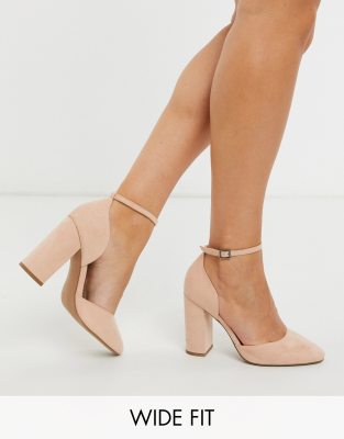 ASOS Basics Серо-коричневые туфли для широкой стопы на высоком блочном каблуке ASOS DESIGN-Бежевый