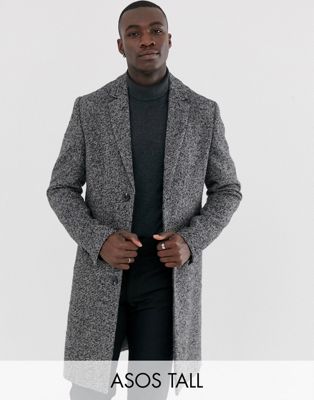 фото Серое фактурное пальто из ткани с добавлением шерсти asos design tall-серый
