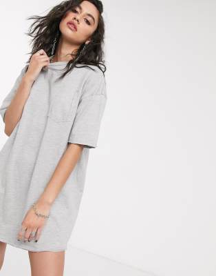 фото Серое меланжевое платье-футболка в стиле oversized с эффектом оторванного кармана asos design-черный