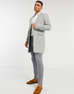 Серое пальто с добавлением шерсти с узором «в елочку» Gianni Feraud