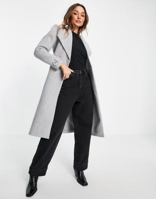 Серое пальто с пышными рукавами и поясом River Island-Серый