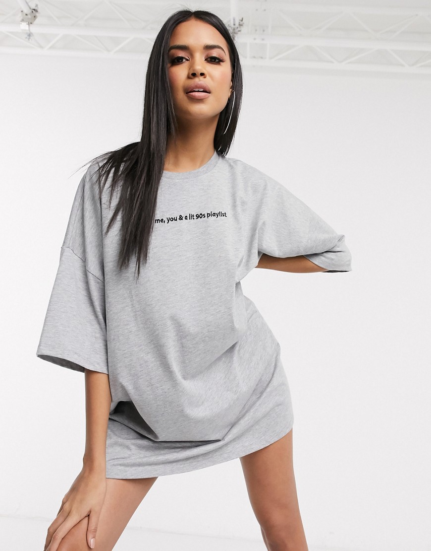 фото Серое платье-футболка в стиле oversized с надписью asos design-серый