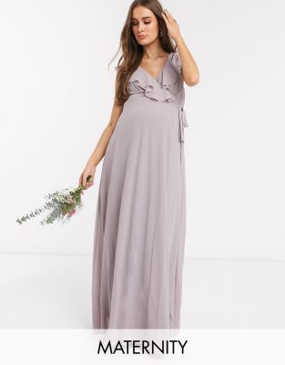 фото Серое платье макси с разрезом tfnc maternity bridesmaid-серый