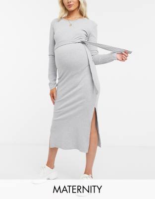 фото Серое платье миди с поясом missguided maternity-серый