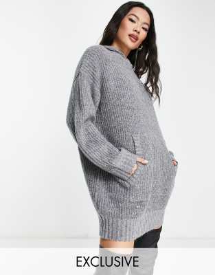 фото Серое вязаное платье-худи в стиле oversized asyou-серый