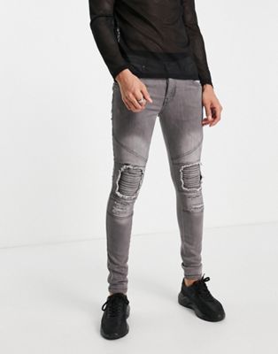 фото Серые байкерские джинсы узкого кроя soul star-серый