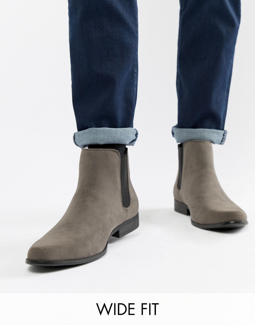 фото Серые ботинки челси для широкой стопы из искусственной замши asos design-серый
