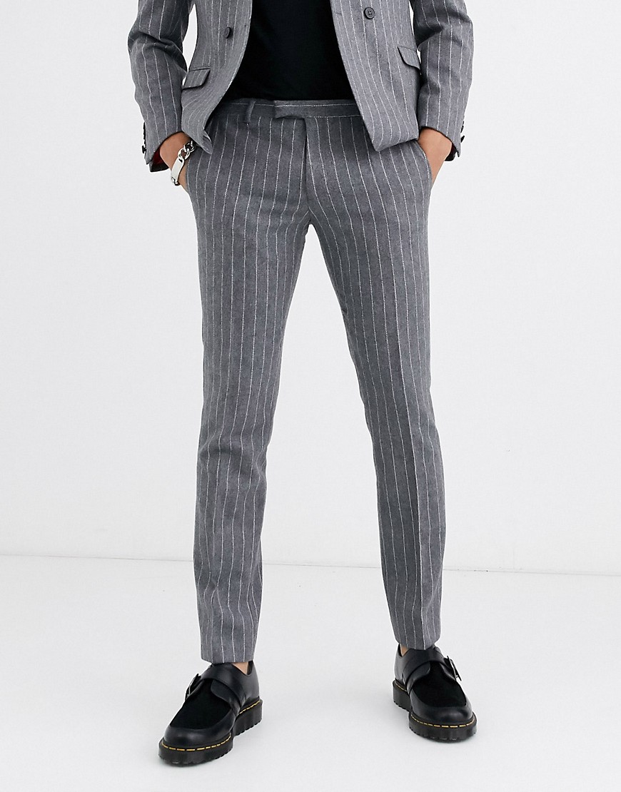 фото Серые брюки скинни в полоску twisted tailor-серый