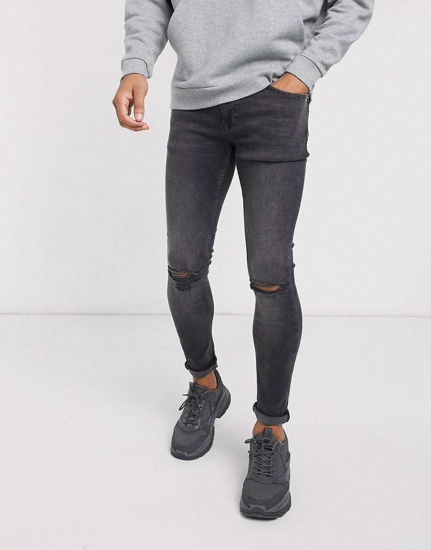фото Серые джинсы с напылением и рваной отделкой topman-серый