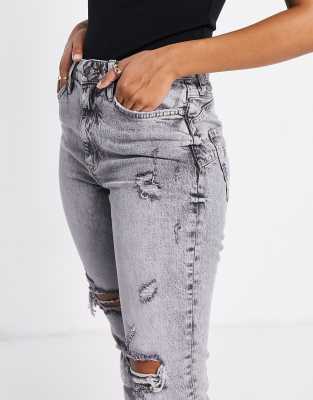 grey distressed mom jeans