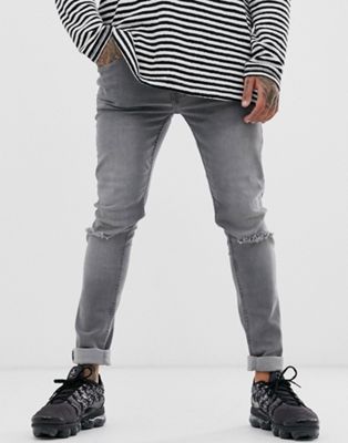 фото Серые облегающие джинсы с рваной отделкой soul star - deo-серый