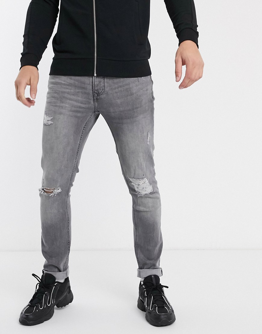 фото Серые органические джинсы скинни topman-серый