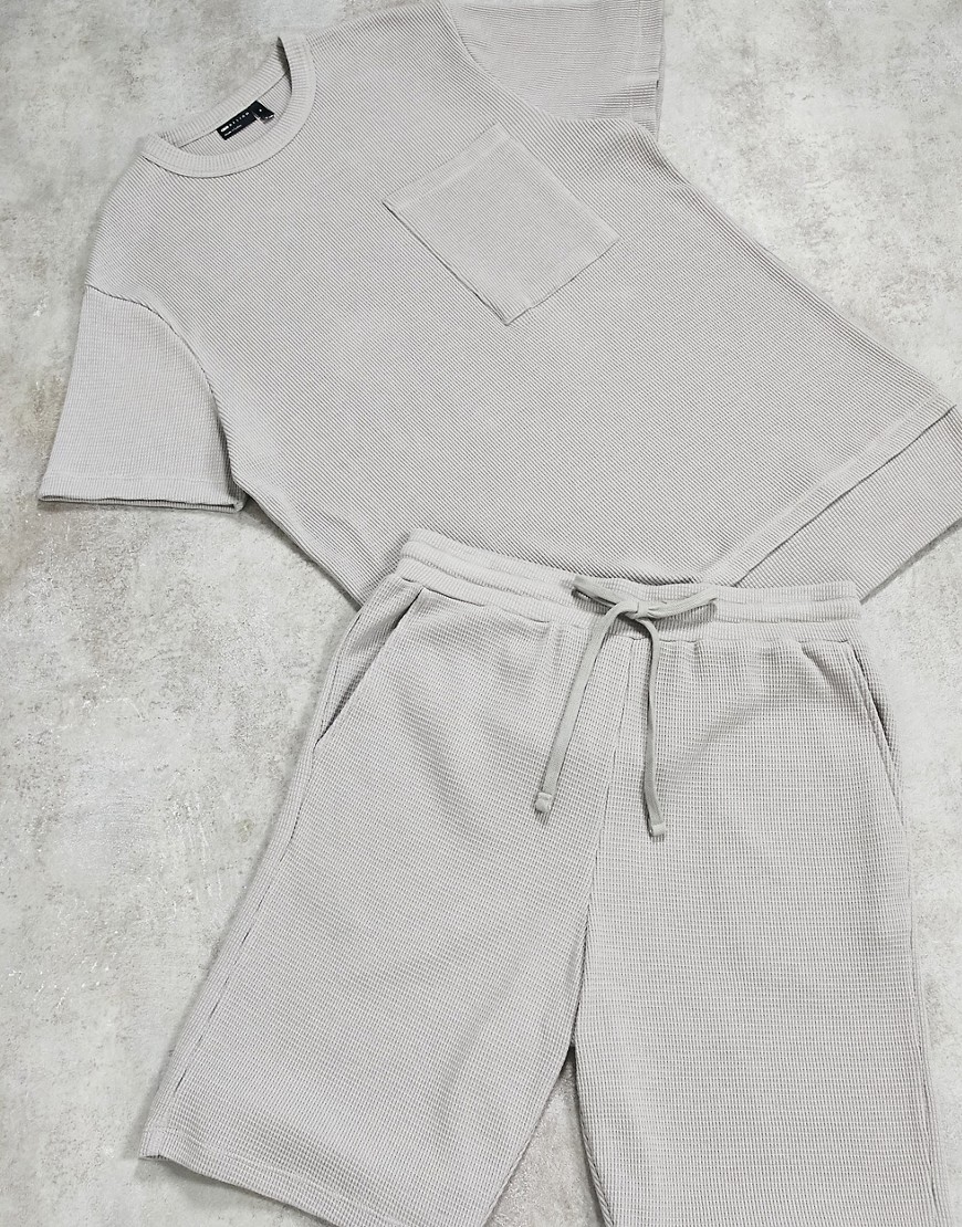 фото Серые шорты и футболка для дома из вафельного трикотажа asos design-серый