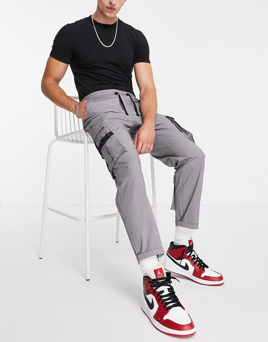 фото Серые спортивные брюки карго свободного кроя topman-серый
